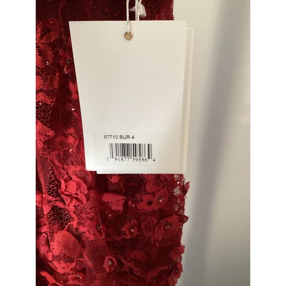 Mac Duggal Women’s Layered Floral Appliques Dress Burgundy Red 67710 - Size 4 - Picture 5 of 10